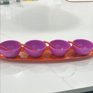 Purple and Orange Bowl Set with Tray